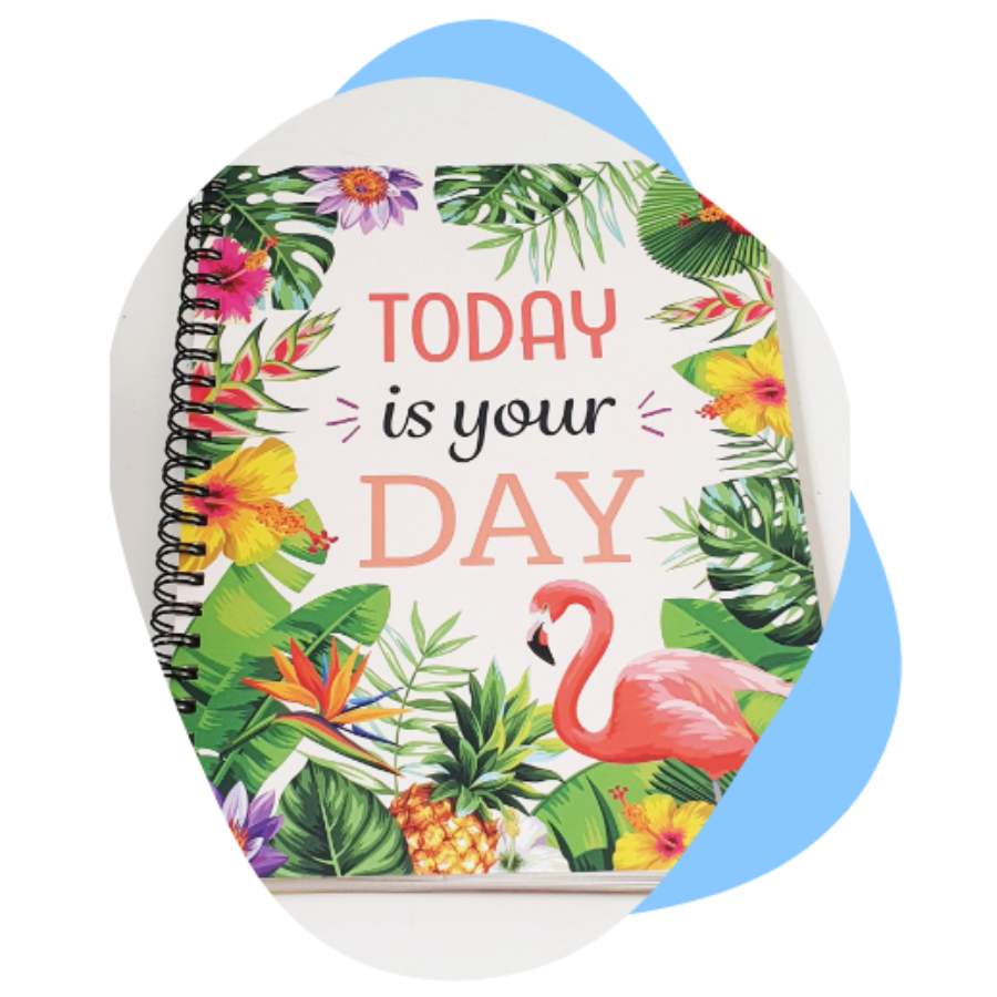 Een vrolijk notitieboekje met opschrift Today is your day